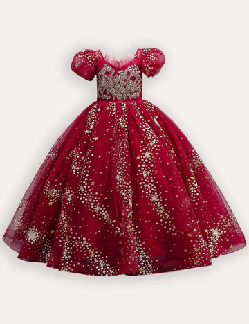 Sequin Embroidered Tulle Long Party Dress